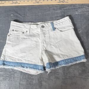 Polo Ralph Lauren White Denim Shorts Women 28 Frayed Hem Contrast Trim